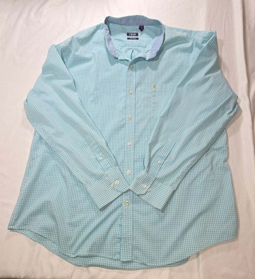IZOD Long Sleeve Button Down Shirt Blue Gingham